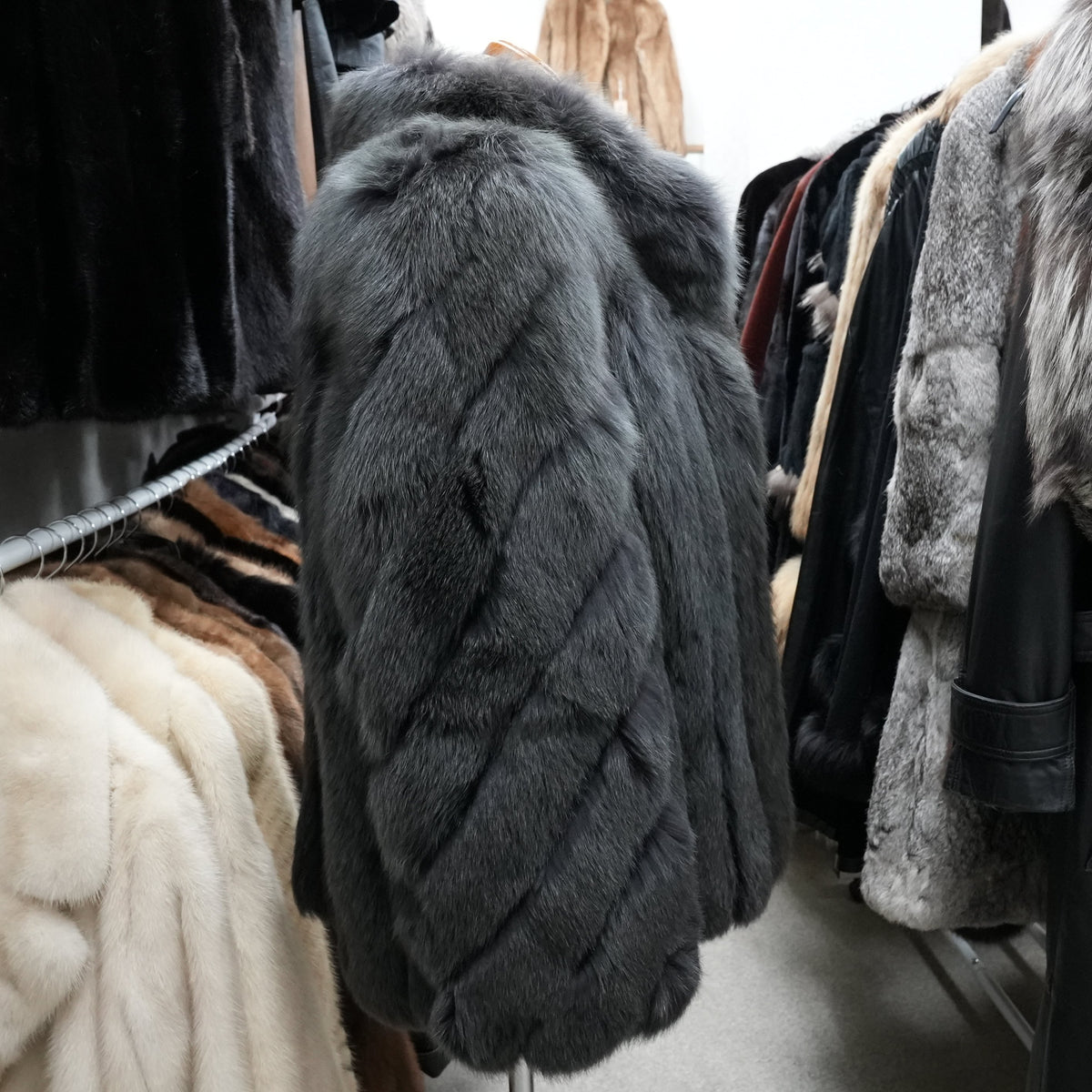 Gray Dyed Fox Fur Coat Moonbat - Genuine Vintage Fur From Japan