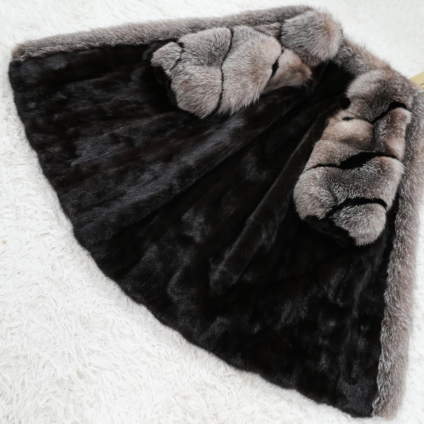 Dark Mink and Silver Fox Design Long Coat SAGA - Genuine Vintage Fur From Japan