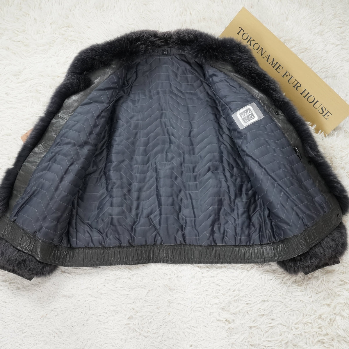 Amethyst Dyed Fox and Leather Design Coat SAGA FOX - Genuine Vintage Fur From Japan