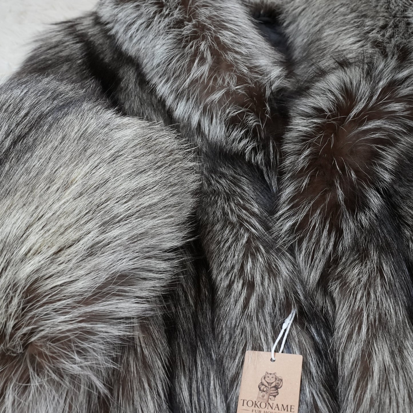 Floor length Silver Fox Very Long Coat  CC logo - Genuine Vintage Fur From Japan