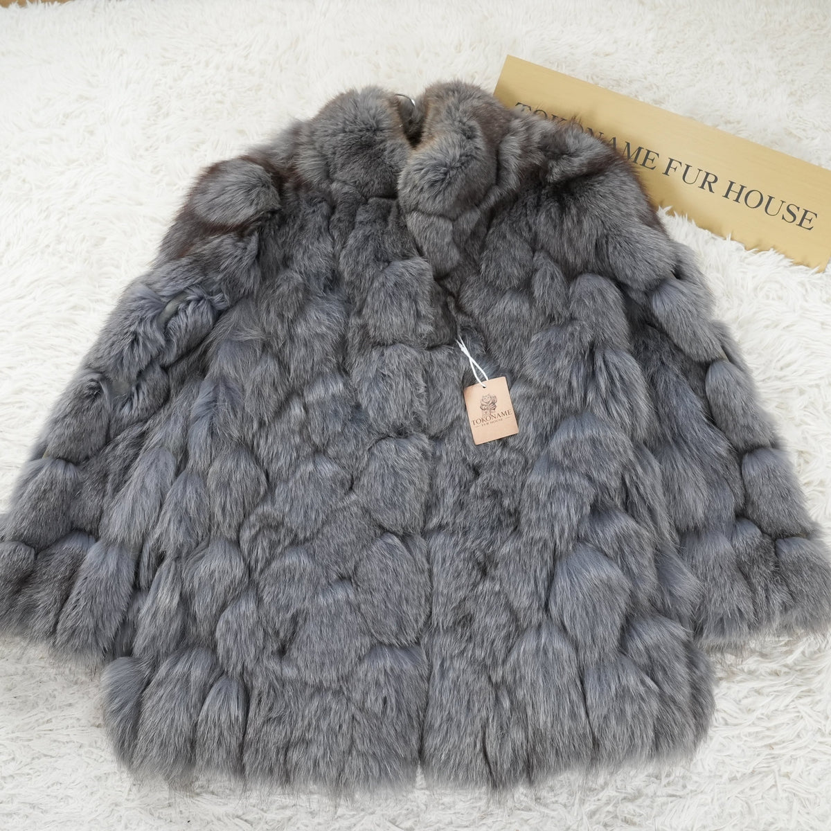 Ash Blue Dyed Fox Fur Design Coat - Genuine Vintage Fur From Japan