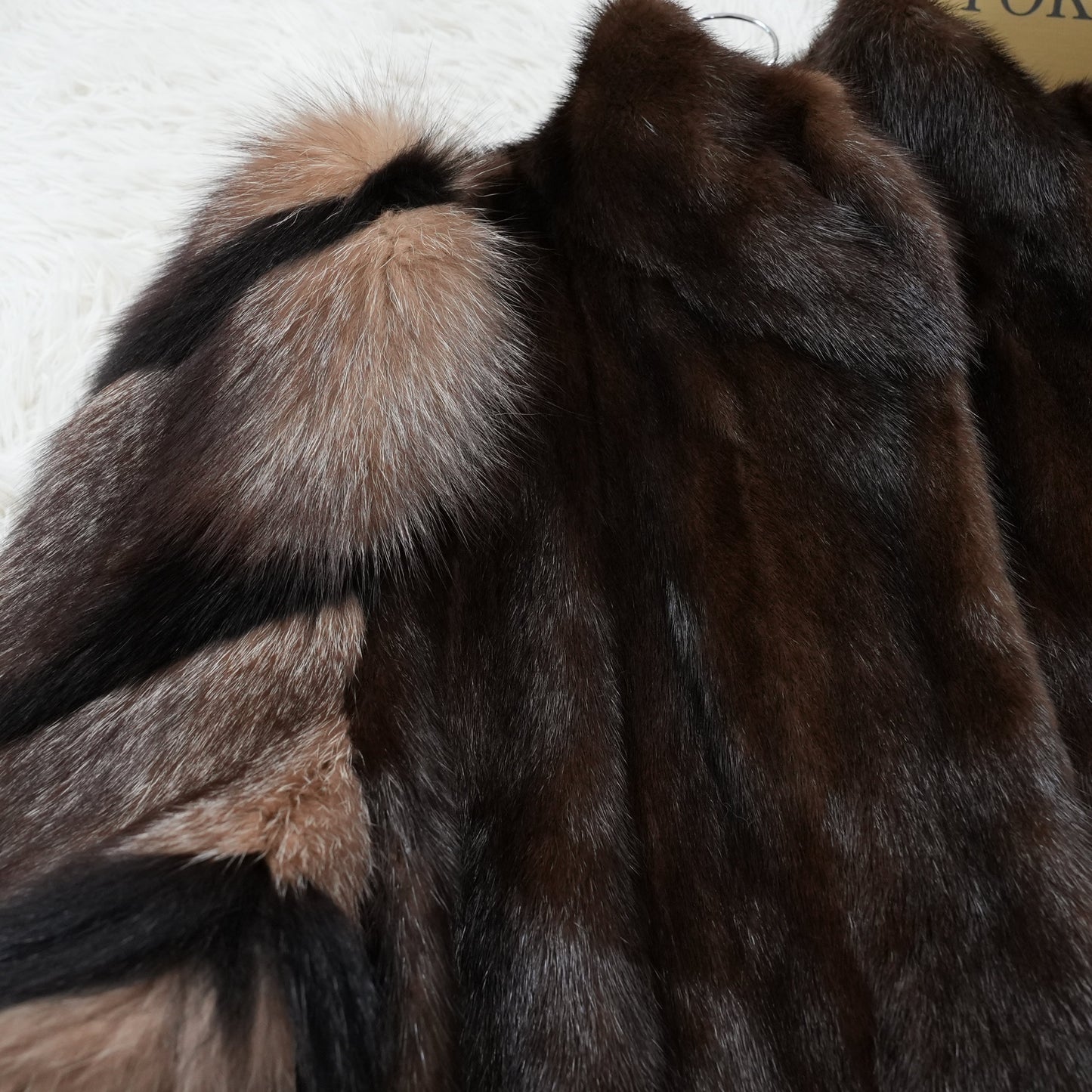 Demi Buff SAGA Mink and Silver Fox Fur arm Long Coat - Genuine Vintage Fur From Japan