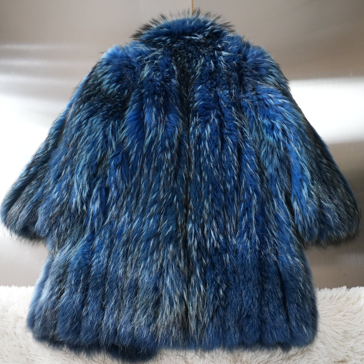 Blue Dyed Fox Fur semi Long Coat smooth - Genuine Vintage Fur From Japan