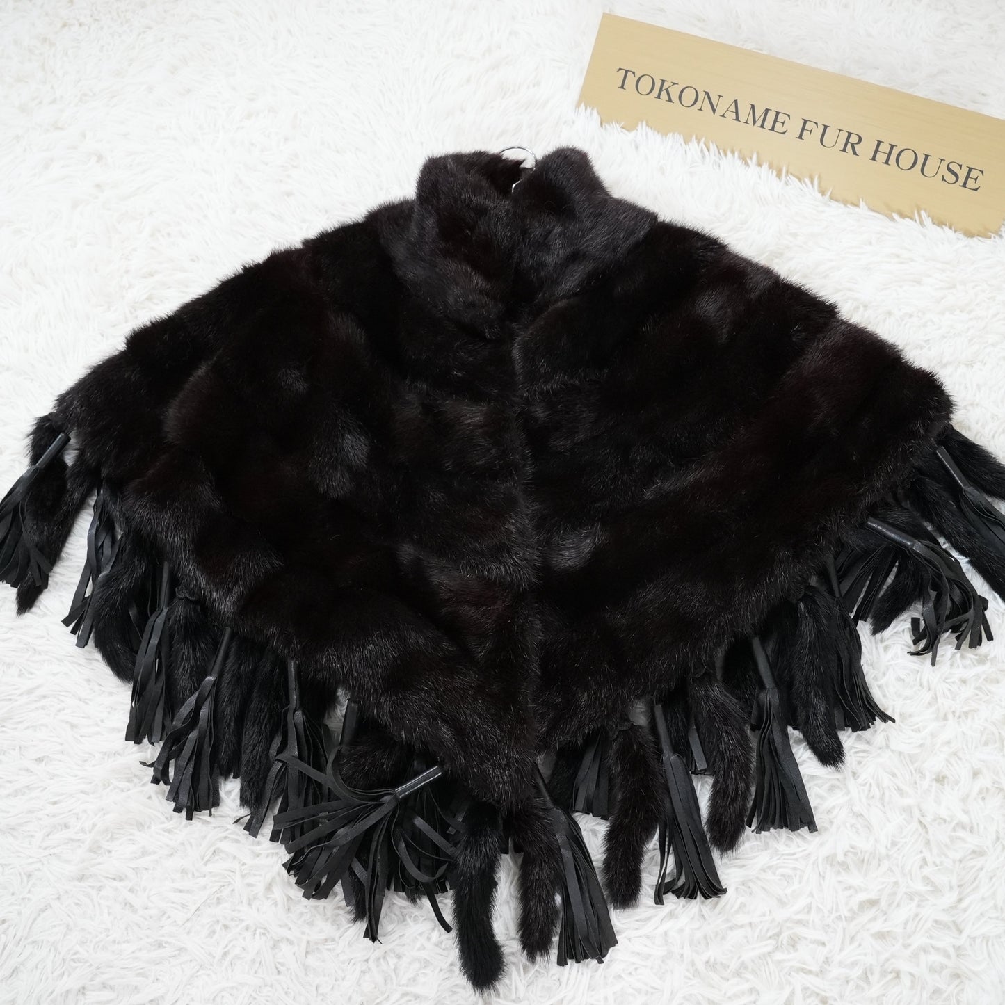 Dark Minn Cape with a tail SAGA MINK - Genuine Vintage Fur From Japan