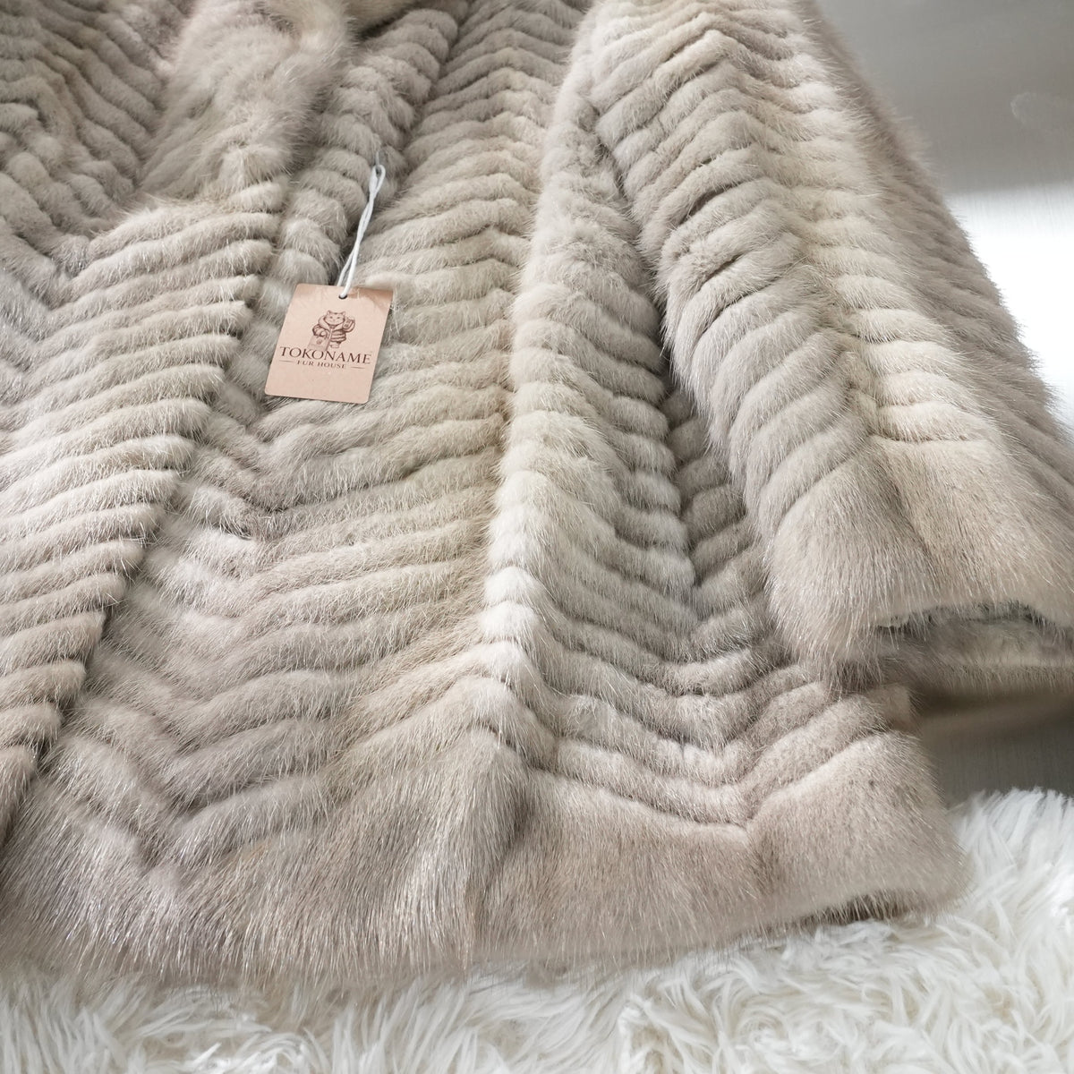 Pastel Mink Fur Coat chevron Design ROTINY - Genuine Vintage Fur From Japan
