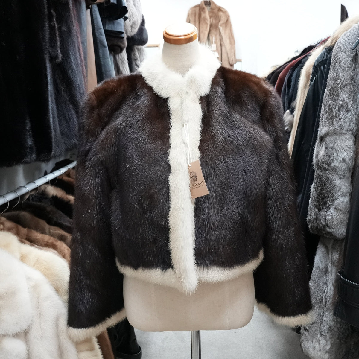 Two tone Crop Mink Fur Jacket - Genuine Vintage Fur From Japan