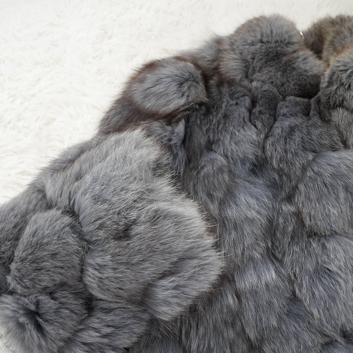 Ash Blue Dyed Fox Fur Design Coat - Genuine Vintage Fur From Japan