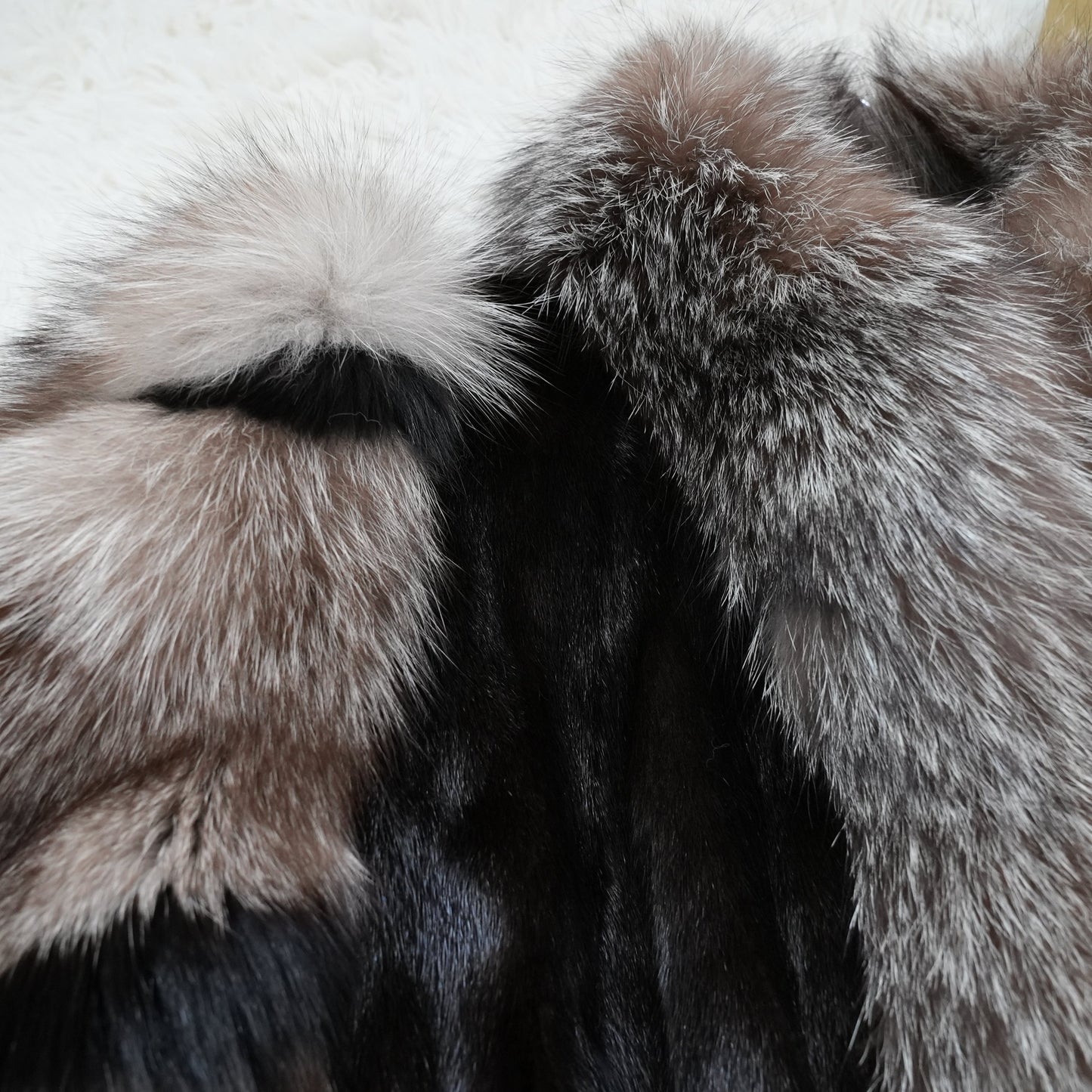 Dark Mink and Silver Fox Design Long Coat SAGA - Genuine Vintage Fur From Japan