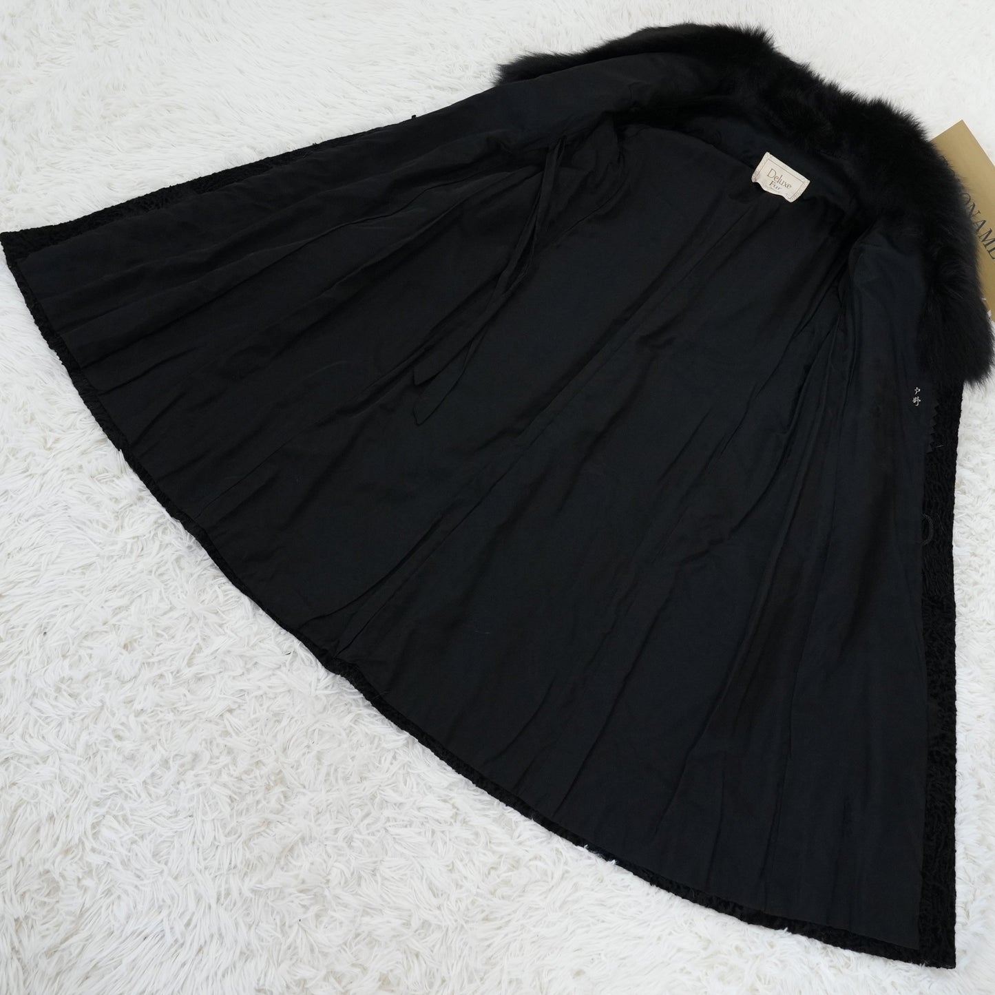 Astrakhan Fox Fur Trim Long Coat Genuine Vintage Fur Japan