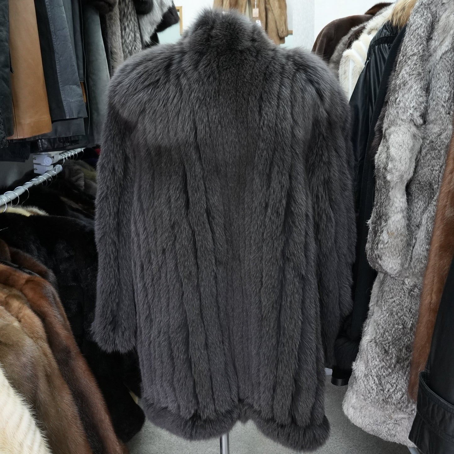 Gray Dyed Fox Fur Coat DU BAINS - Genuine Vintage Fur From Japan