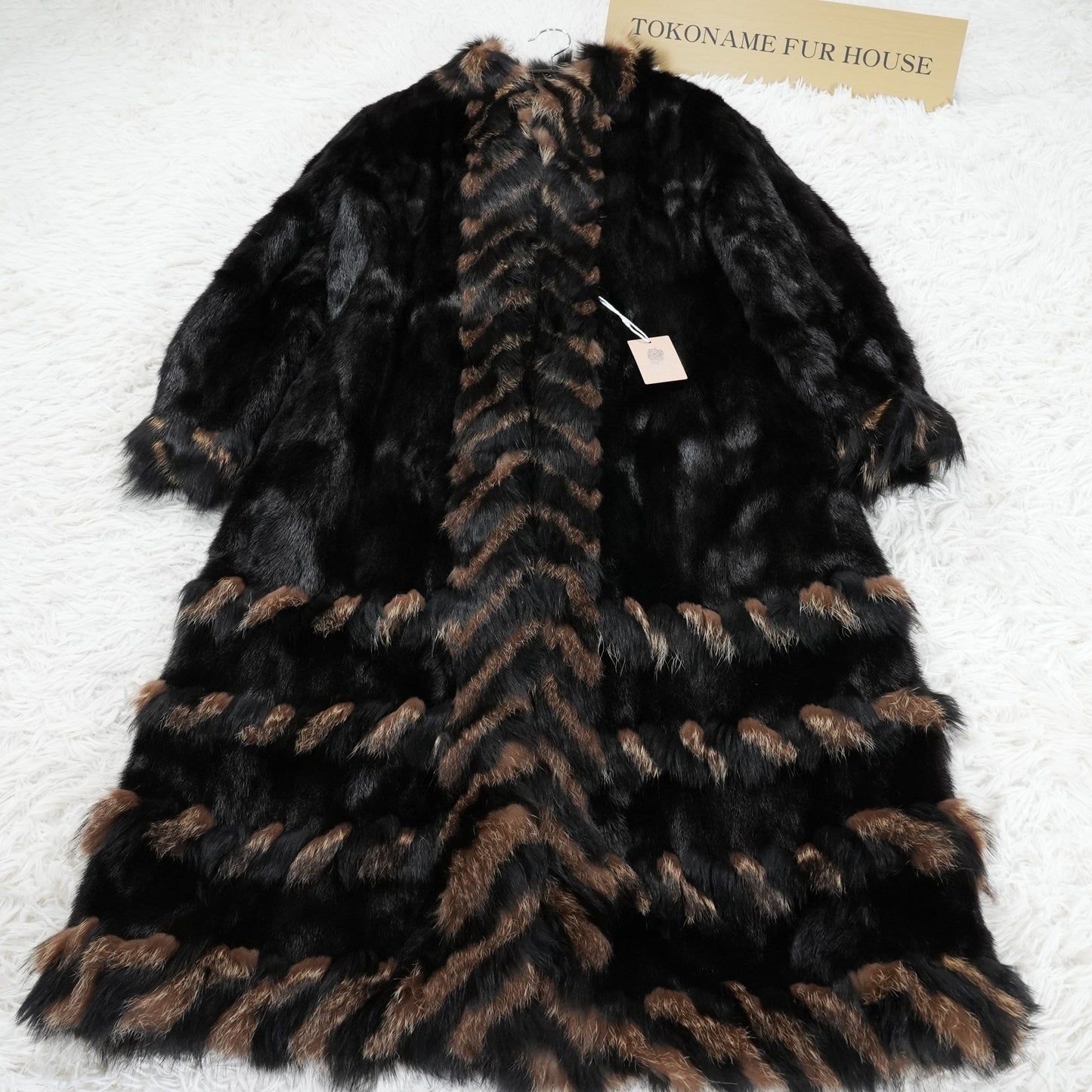 Dark mink and Raccoon dog Fur Long Coat - Genuine Vintage Fur From Japan