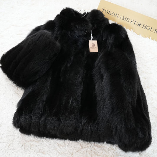 Black Dyed Fox Coat SAGA FOX - Genuine Vintage Fur From Japan