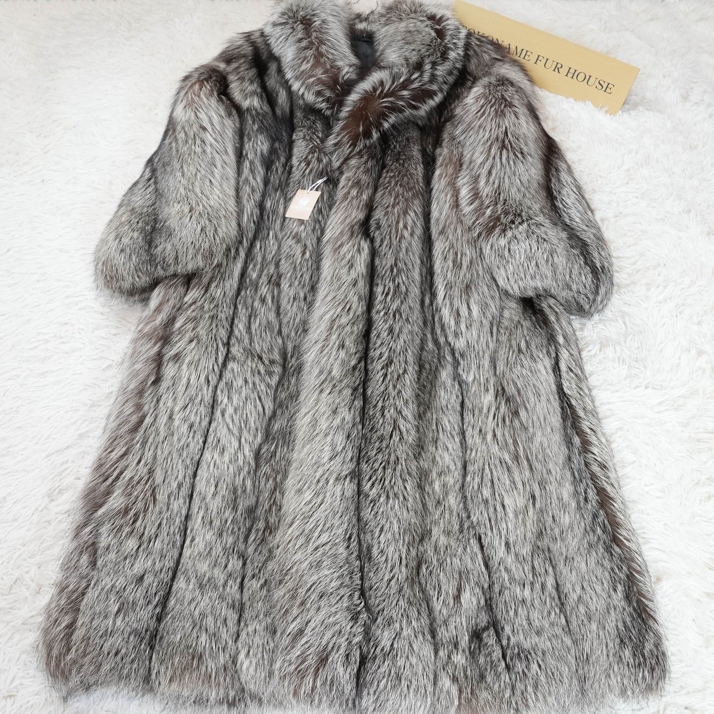 Floor length Silver Fox Very Long Coat  CC logo - Genuine Vintage Fur From Japan