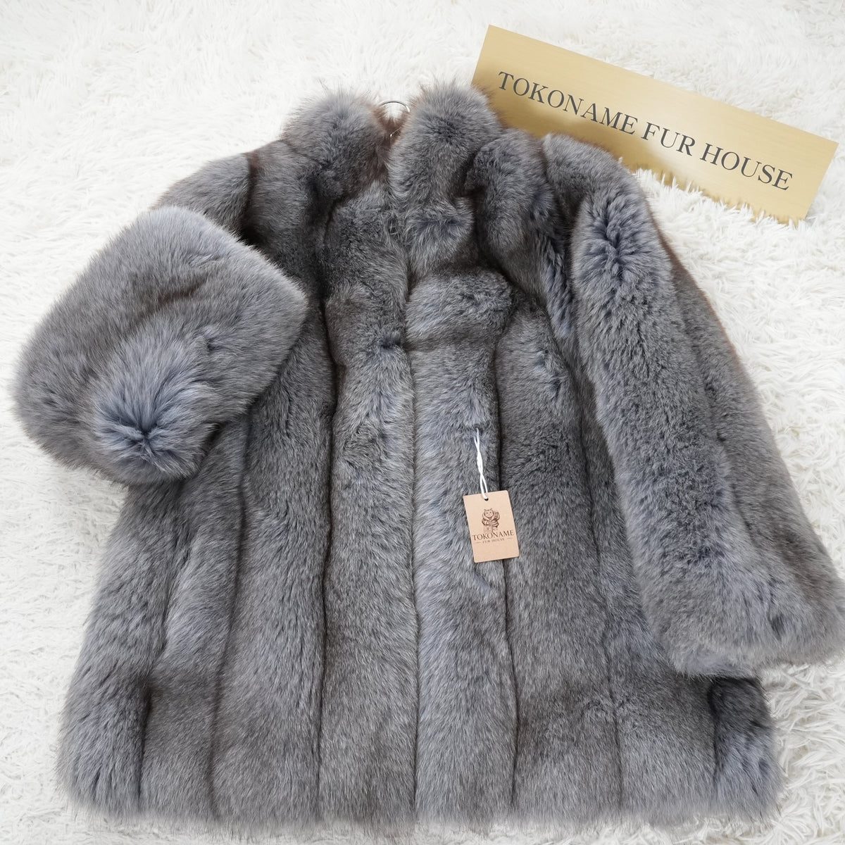 Blue ash Dyed Fox Coat Soft and Fluffy - Genuine Vintage Fur From Japan