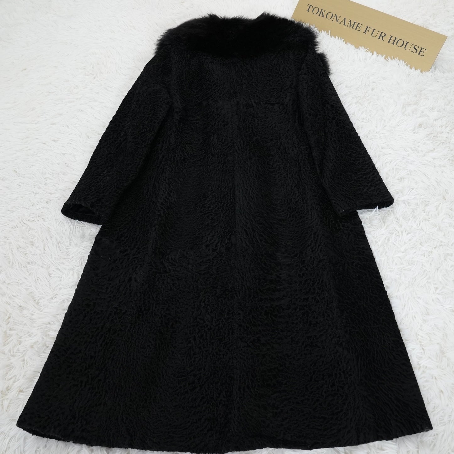 Astrakhan Fox Fur Trim Long Coat Genuine Vintage Fur Japan