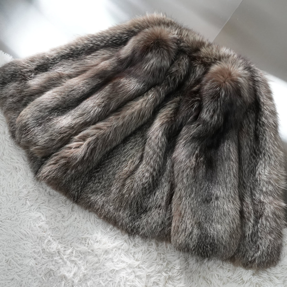 Silver Fox Fur Coat Soft Leather - Genuine Vintage Fur From Japan