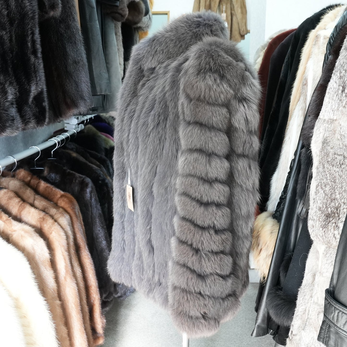 Gray Dyed Fox Fur Coat SAGA FOX - Genuine Vintage Fur From Japan