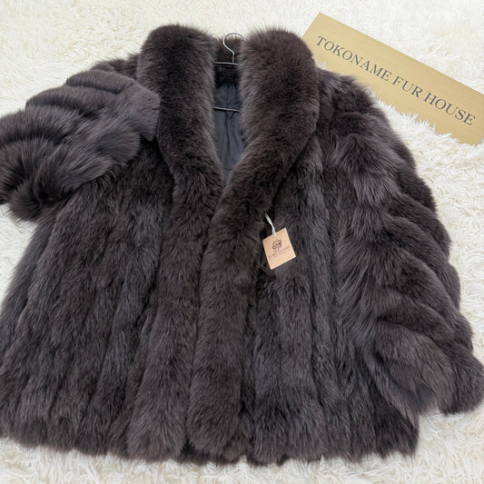 Dark Brown Dye Fox Coat - Saga Fox Genuine Vintage Fur Japan