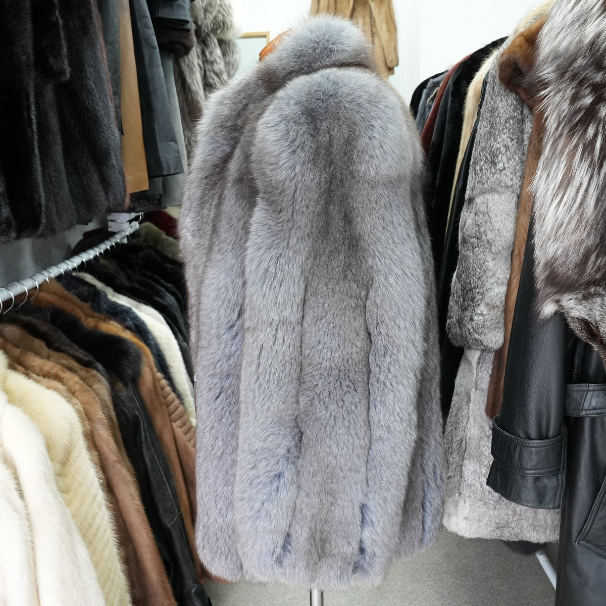 Blue ash Dyed Fox Coat Soft and Fluffy - Genuine Vintage Fur From Japan