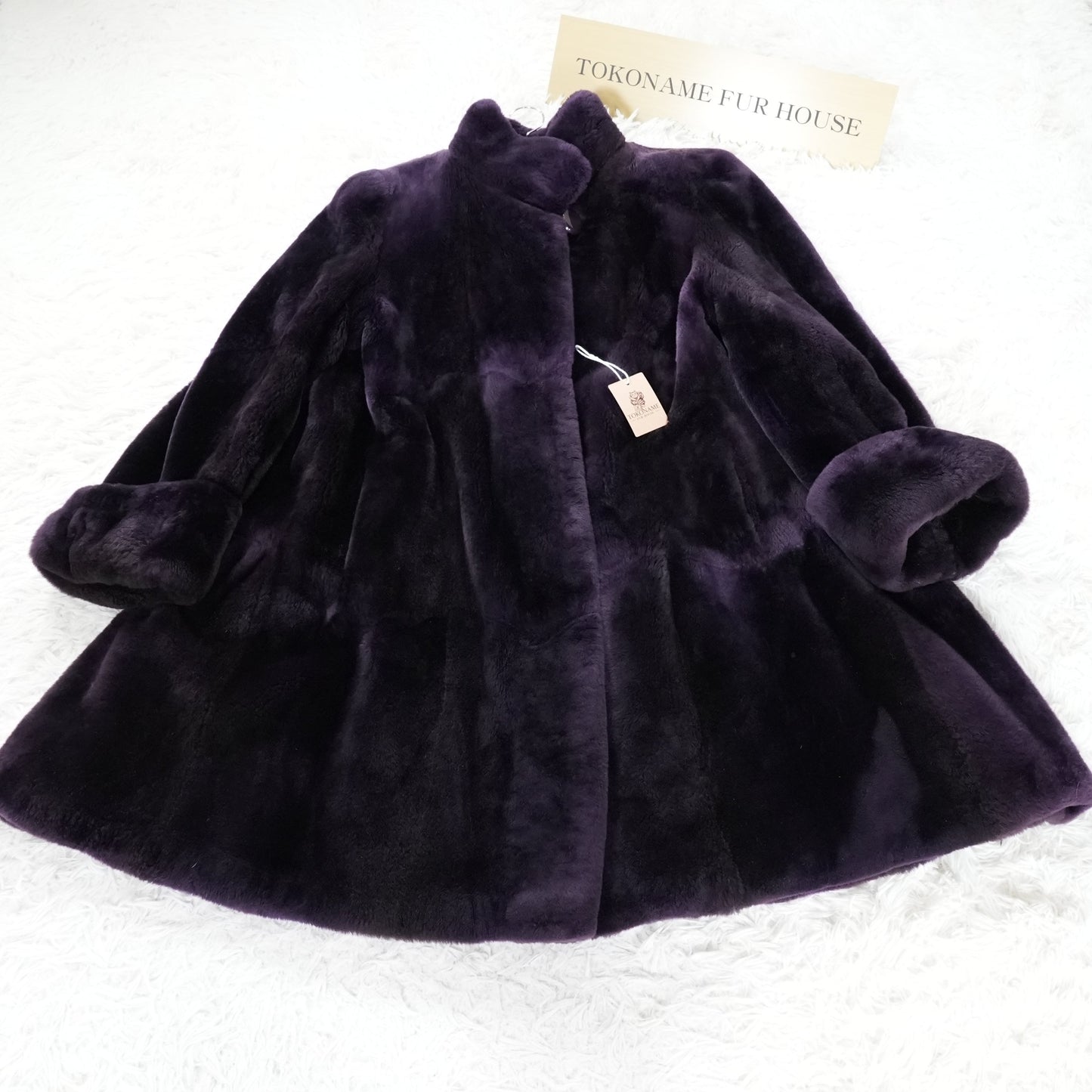 Nutria Purple Deyd Coat Wide hem Roll up Sleeve - Genuine Vintage Fur From Japan