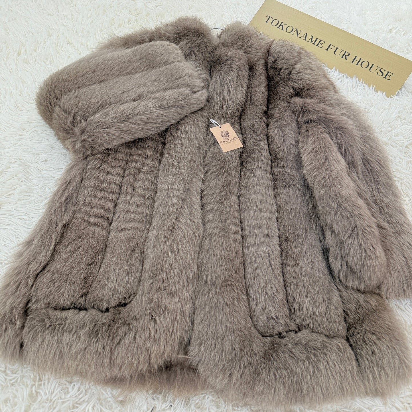 Ash Beige Fox Coat Genuine Vintage Fur Japan