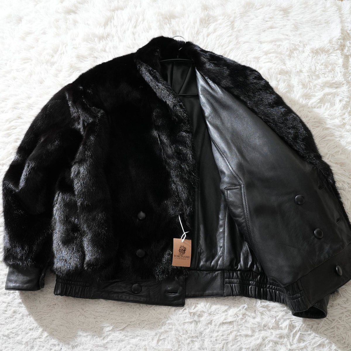 Men Mink and Leather Reversible Bomber Jacket- Genuine Vintage Fur From Japan