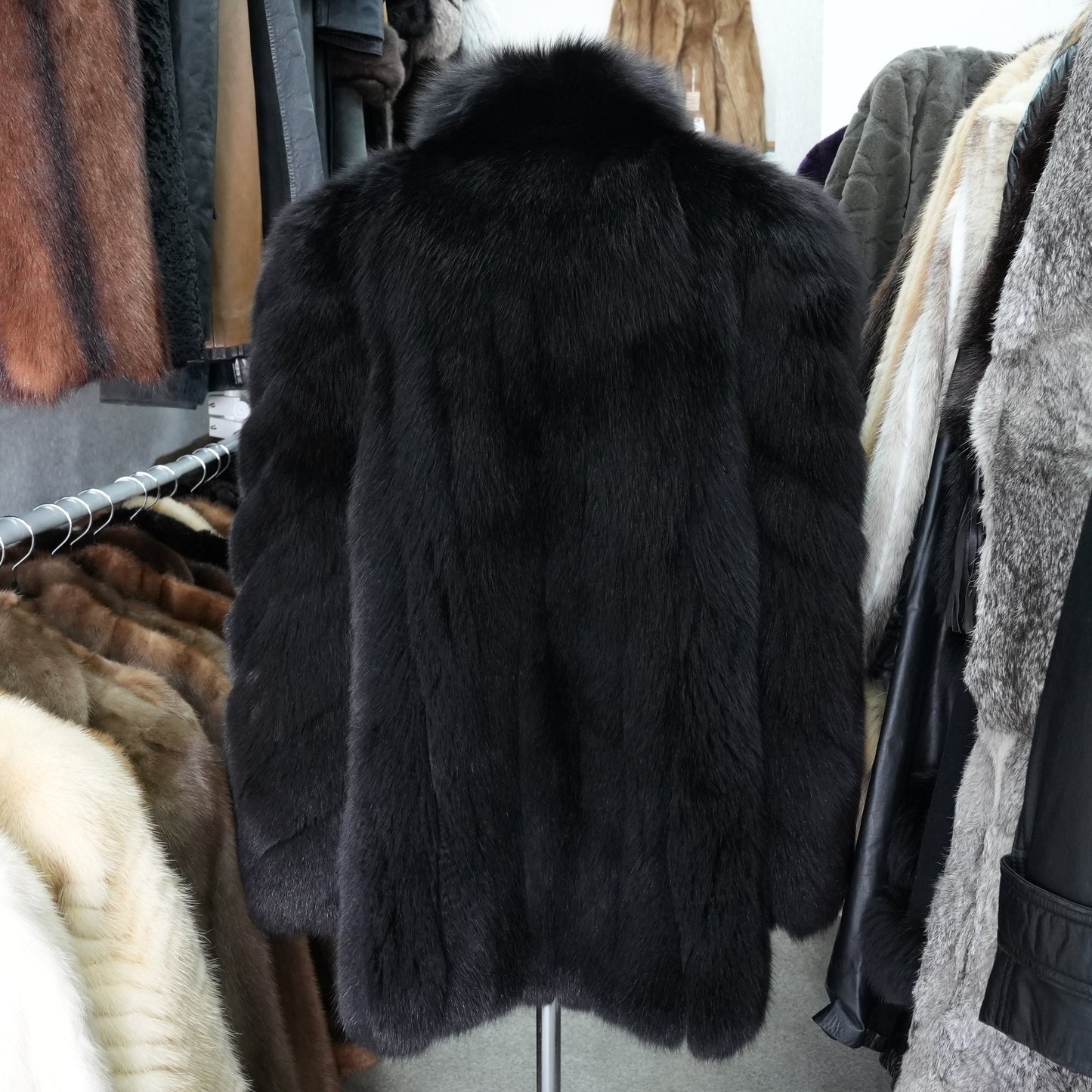 Black Dyed Fox Fur Coat EMBA - Genuine Vintage Fur From Japan