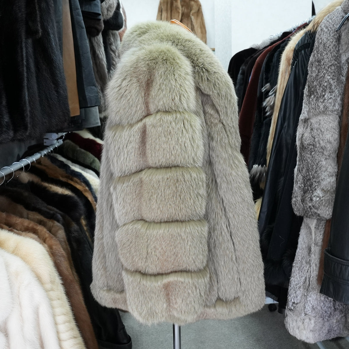 Muted Green Dyed Fox Coat - Genuine Vintage Fur From Japan