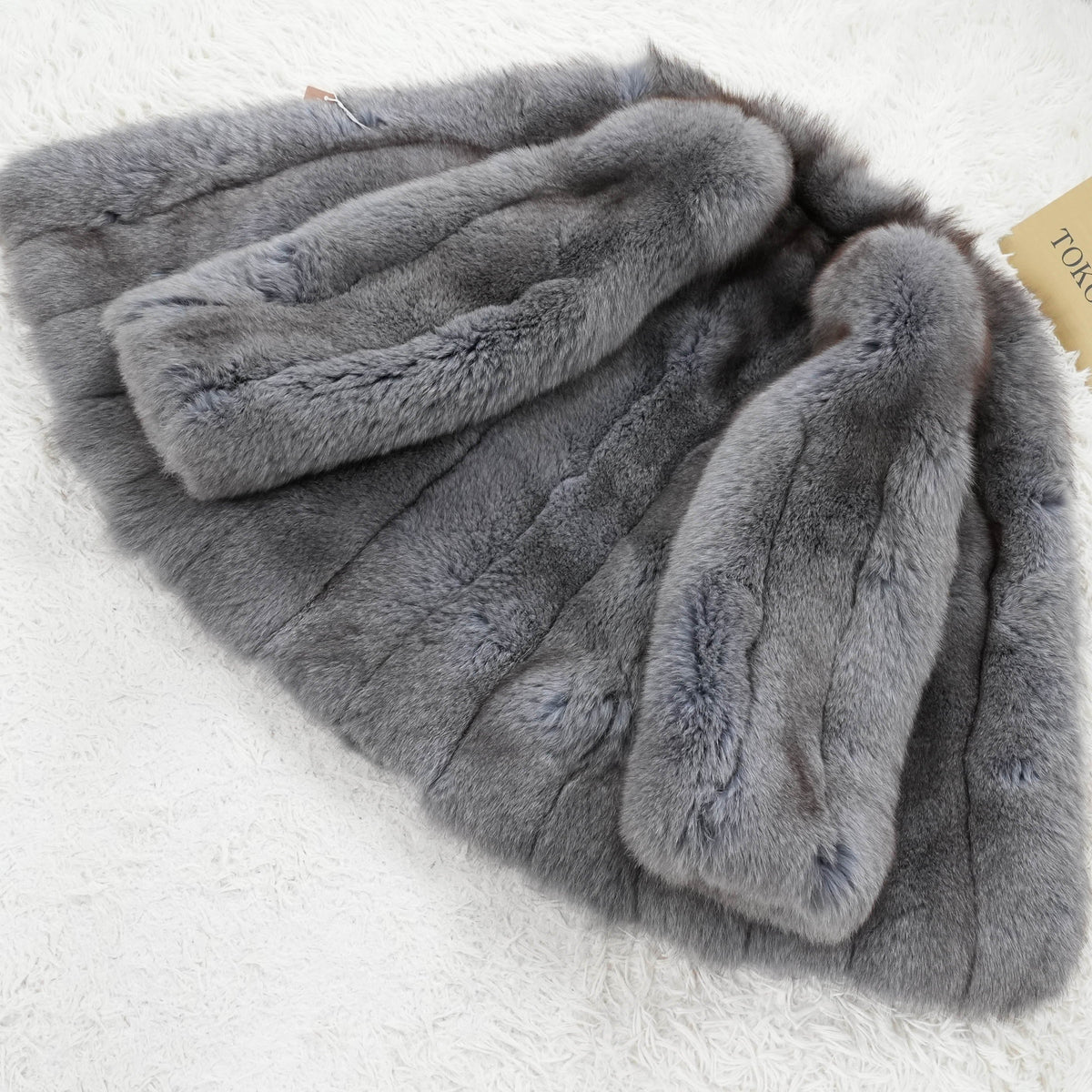 Blue ash Dyed Fox Coat Soft and Fluffy - Genuine Vintage Fur From Japan