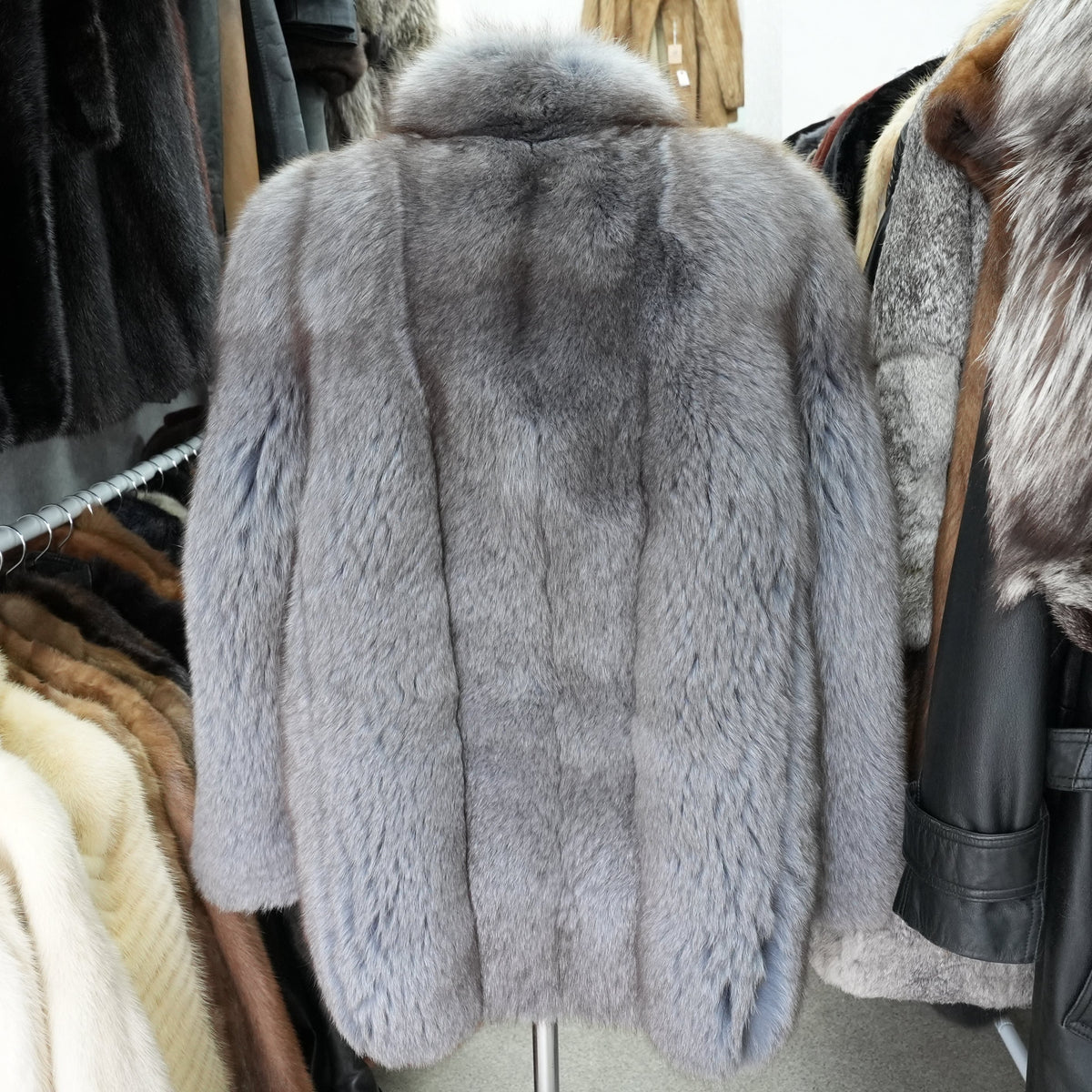 Blue ash Dyed Fox Coat Soft and Fluffy - Genuine Vintage Fur From Japan