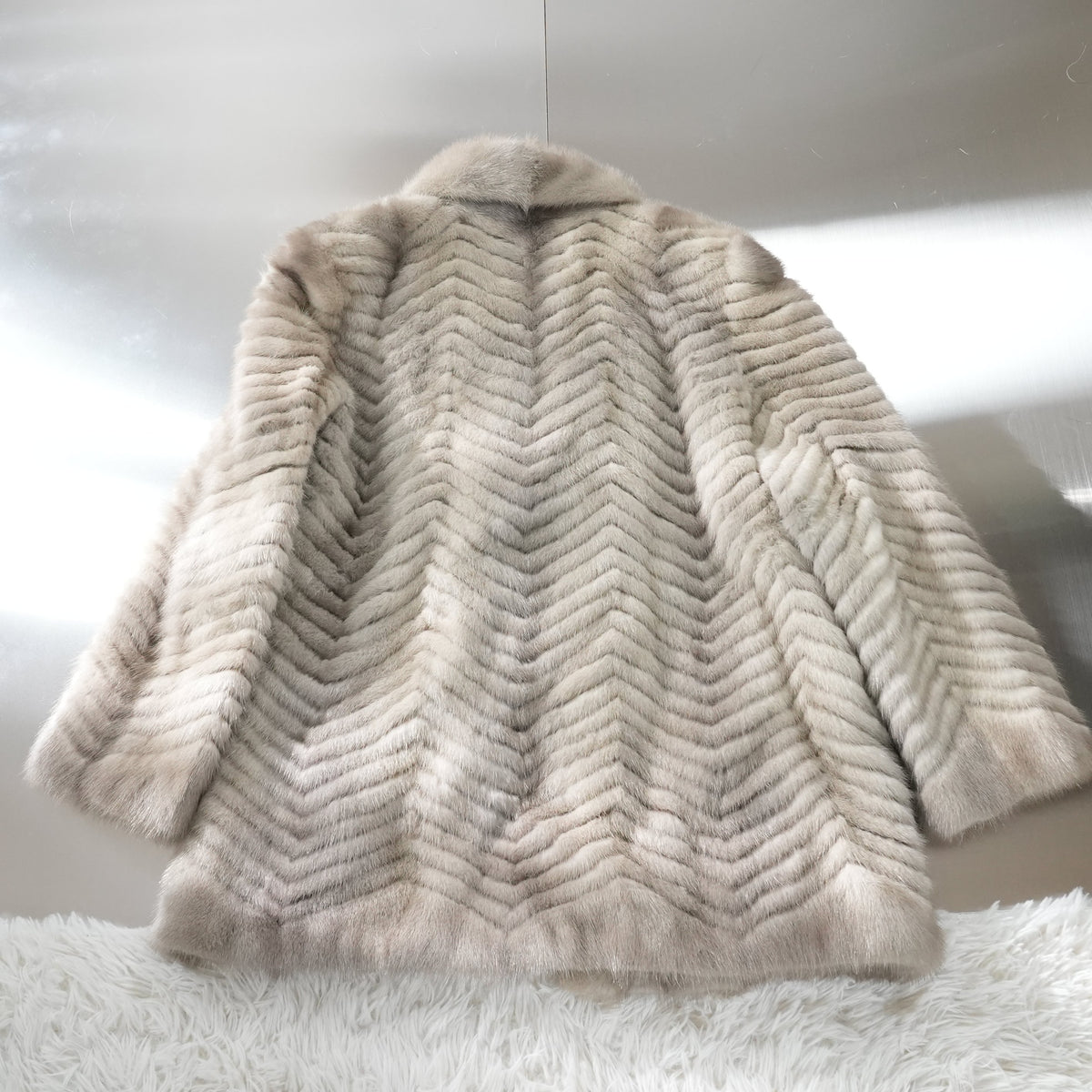 Pastel Mink Fur Coat chevron Design ROTINY - Genuine Vintage Fur From Japan