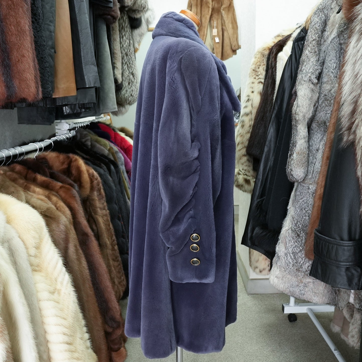 Shaved Mink Blue Dyed Long Coat - Genuine Vintage Fur From Japan
