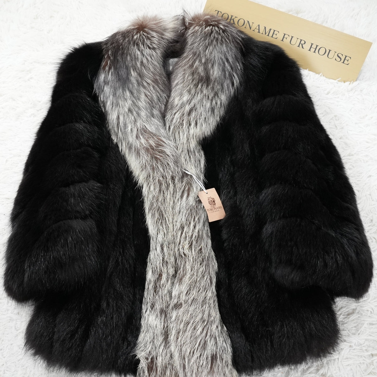 Black Dyed Fox and Silver Fox Trim SAGA FOX- Genuine Vintage Fur From Japan