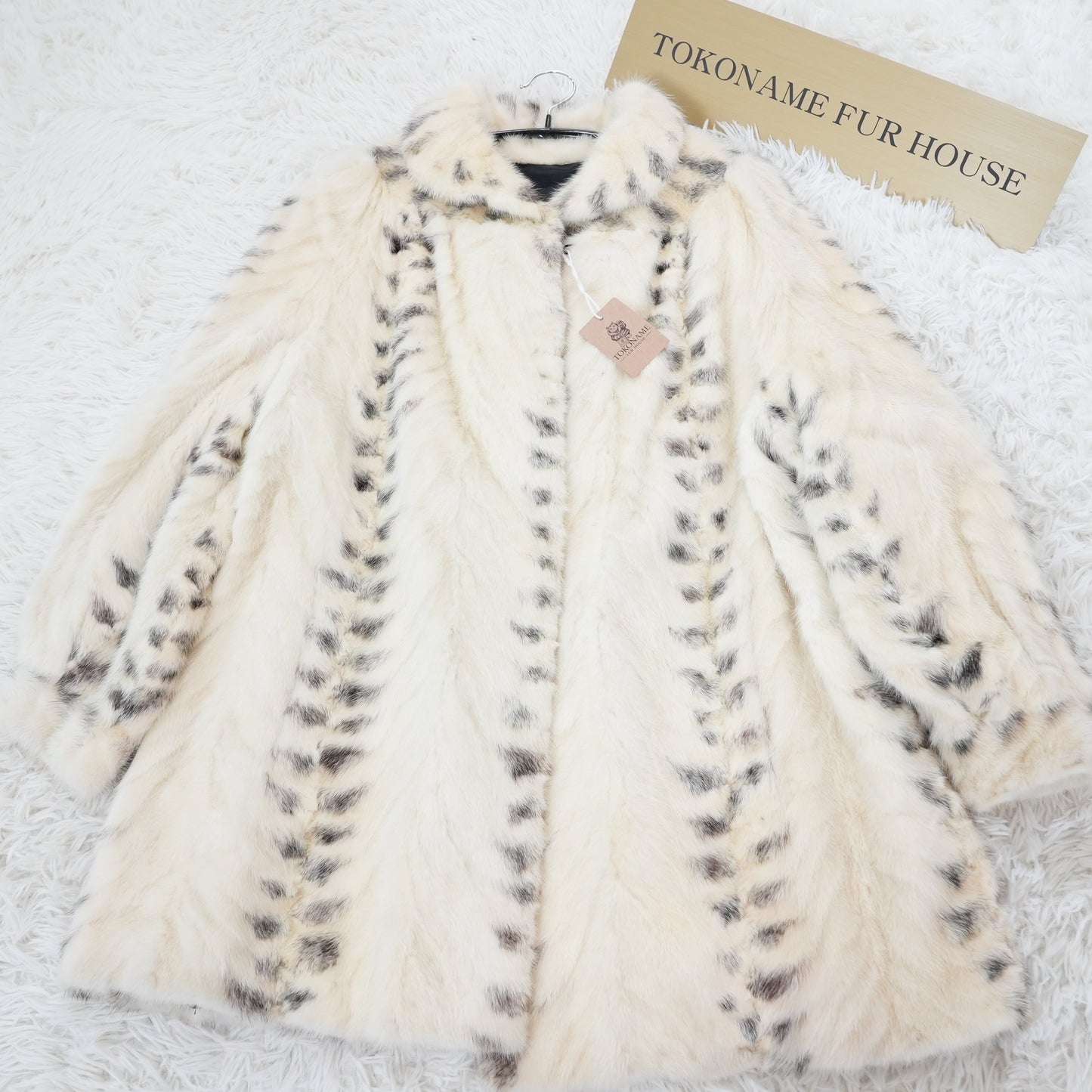 Pearl Mink Lynx Pattern Coat Genuine Vintage Fur Japan