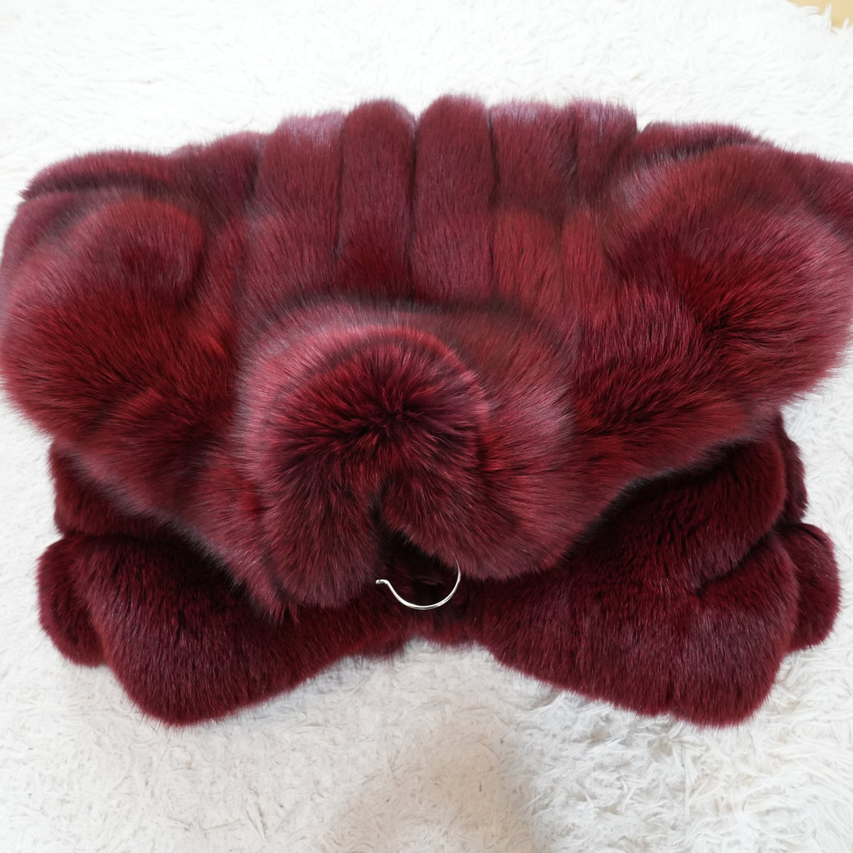 Wine Red Dyed Fox Fur Coat SAGA FOX Soft and Fluffy - Genuine Vintage Fur From Japan