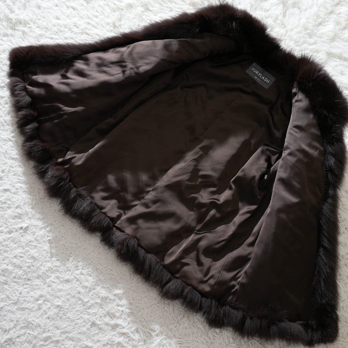 Dark Brown Dyed chevron Design Fox Fur Coat - Genuine Vintage Fur From Japan