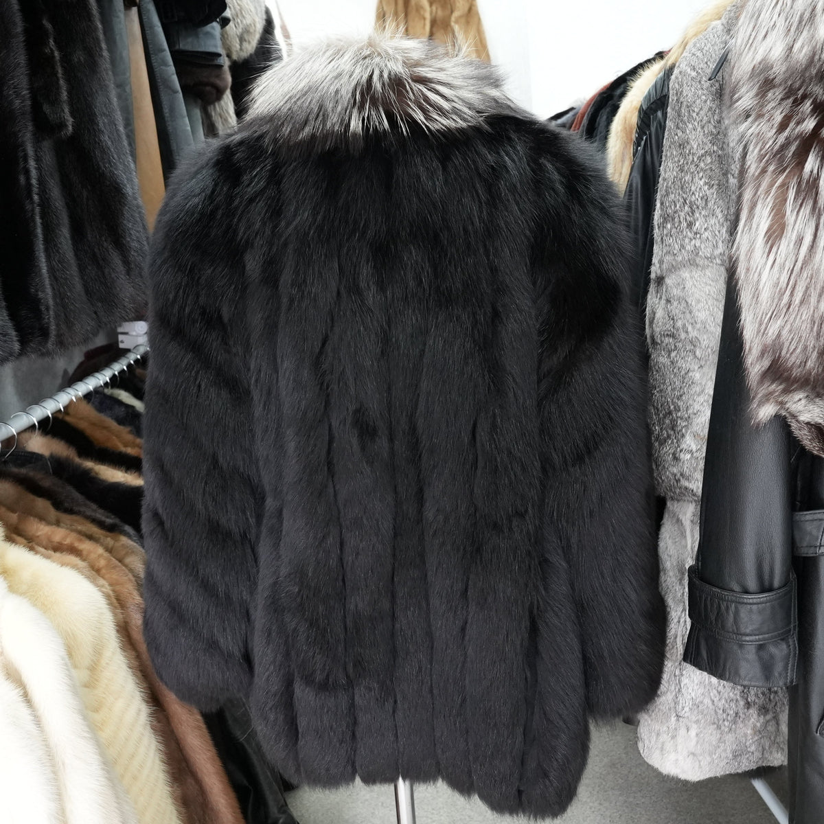 Black Dyed Fox and Silver Fox Trim SAGA FOX- Genuine Vintage Fur From Japan