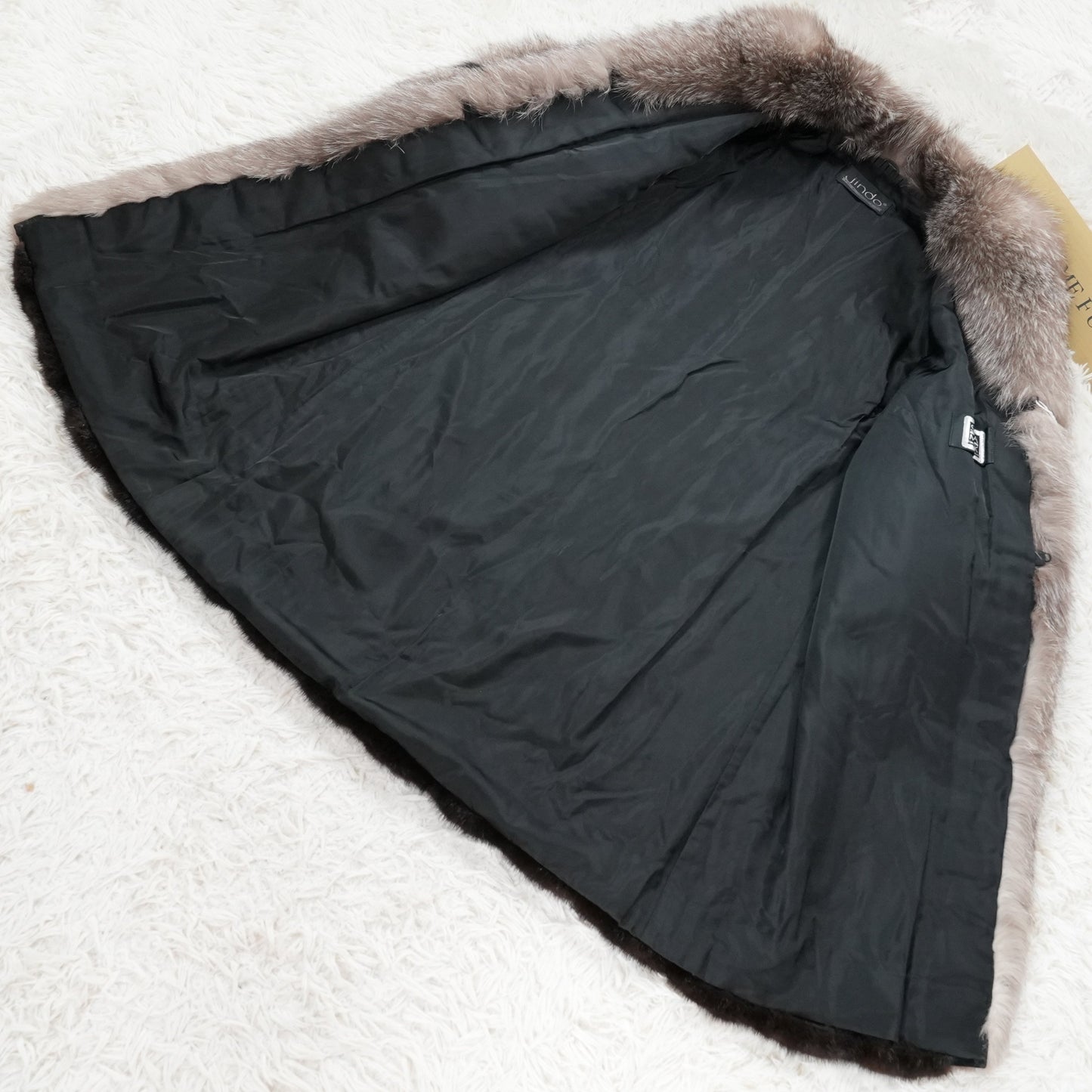 Dark Mink and Silver Fox Design Long Coat SAGA - Genuine Vintage Fur From Japan