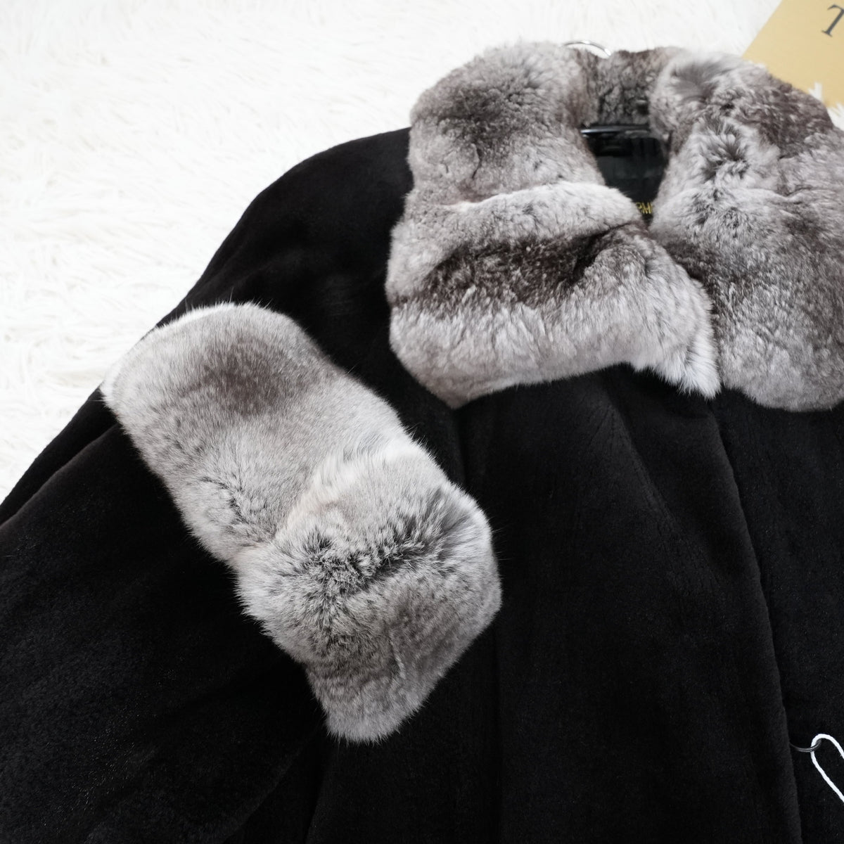Chinchilla Trim Shaved Mink Fur Coat Yuki Belle Femme - Genuine Vintage Fur From Japan