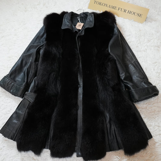 Fox an Leather Coat Black Color - Genuine Vintage Fur From Japan