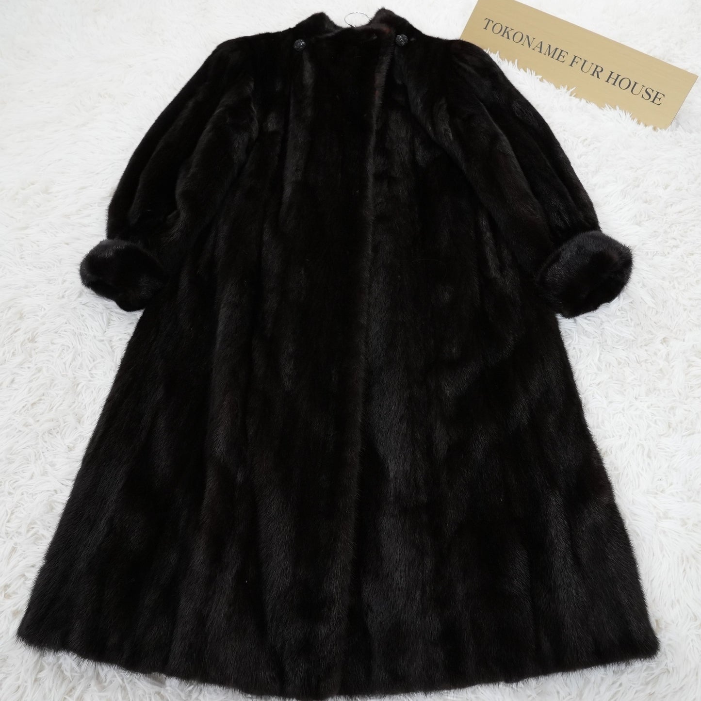 Dark Mink Long Coat Roll Up Sleeve - SAGA MINK Genuine Vintage Fur Japan