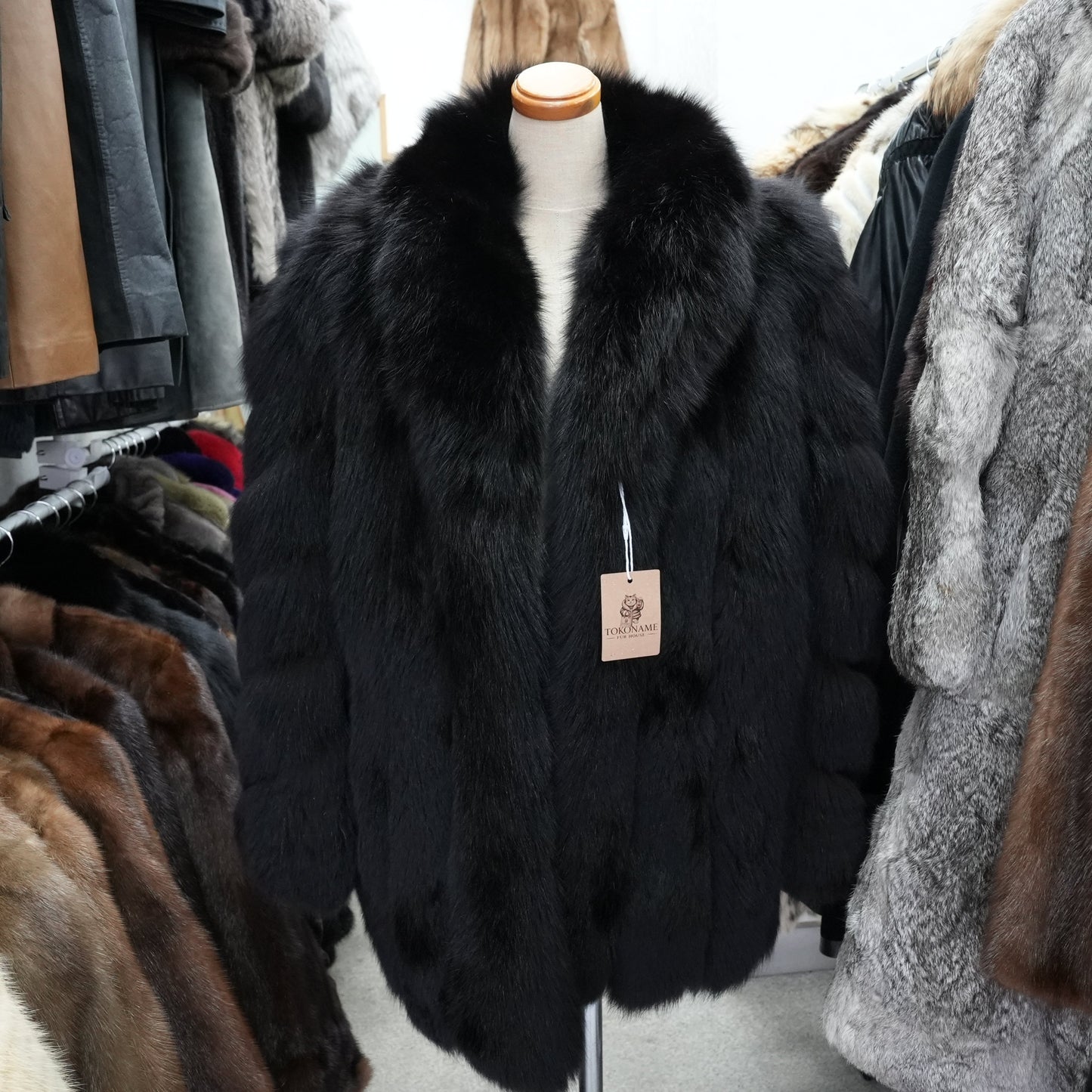 ROYAL SAGA FOX Black dyed Fur Coat - Genuine Vintage Fur From Japan