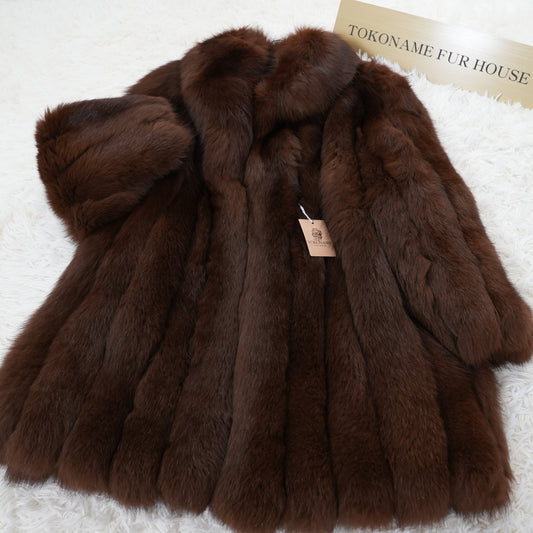 Brown Dyd Fox Coat - SAGA FOX Genuine Vintage Fur Japan
