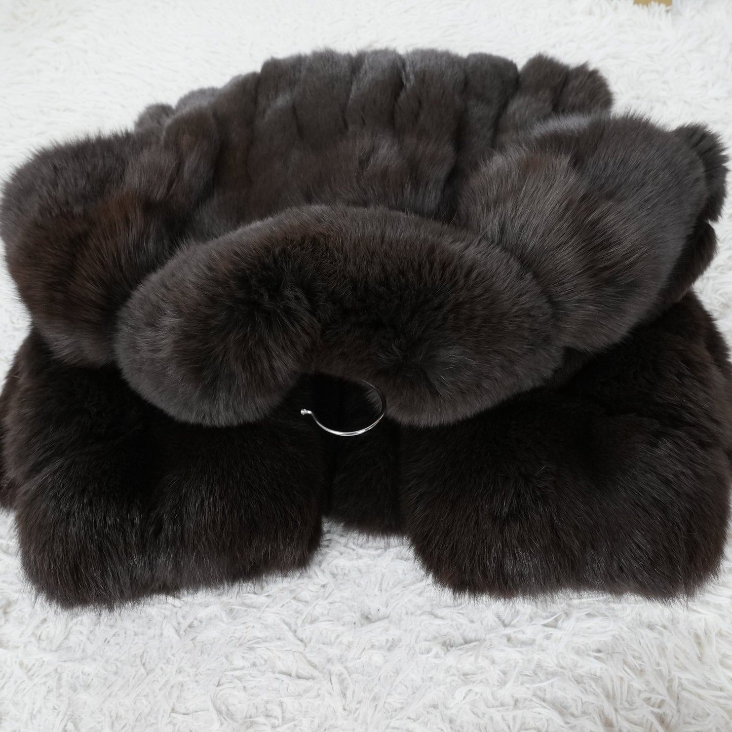 Brown Dyed Fox Fur Semi-Long Coat - Genuine Vintage Fur From Japan