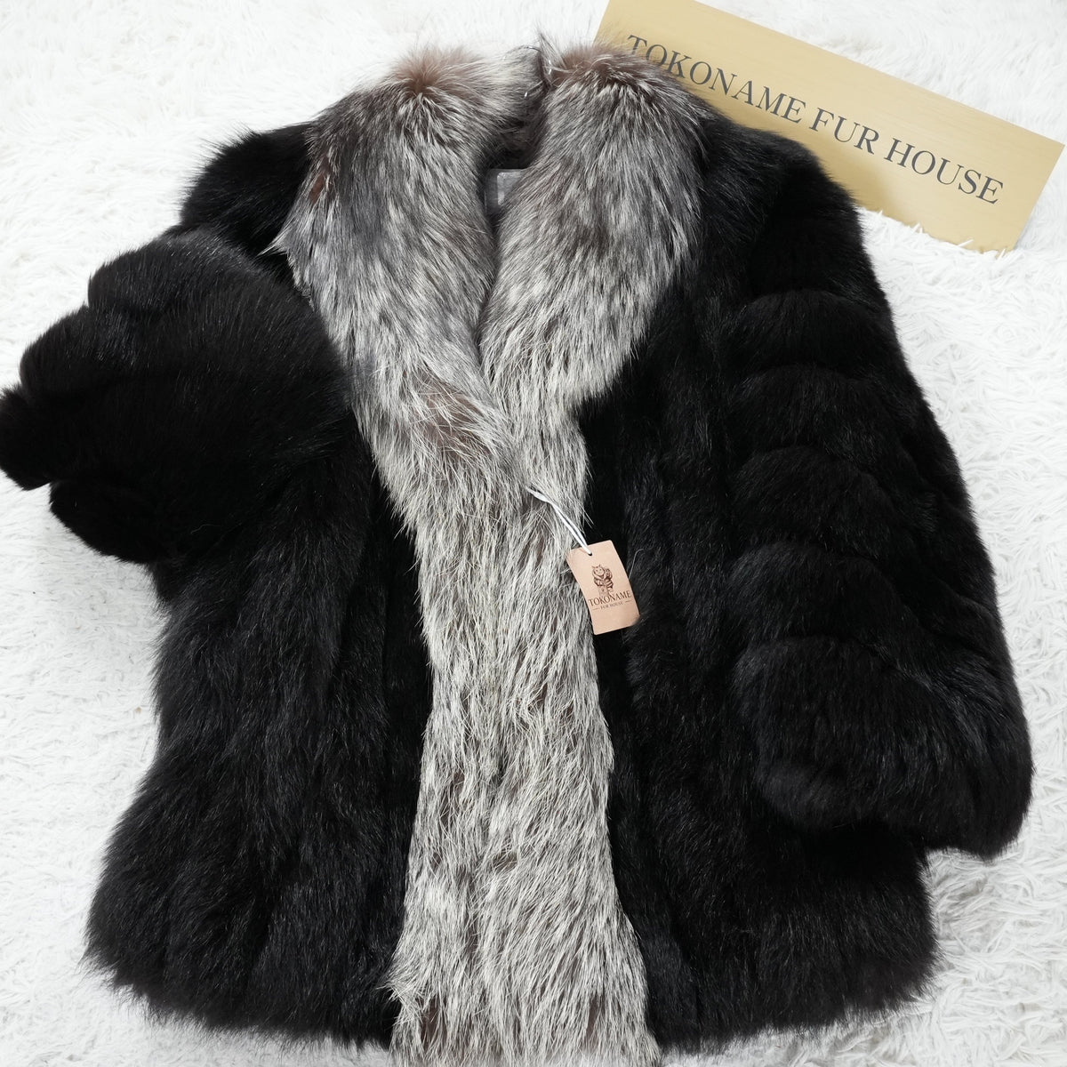 Black Dyed Fox and Silver Fox Trim SAGA FOX- Genuine Vintage Fur From Japan