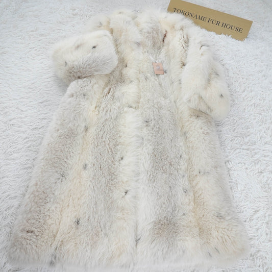 Lynx Dyed Shadow Fox Very Long Coat Soft & Fluffy - Genuine Vintage Fur From Japan