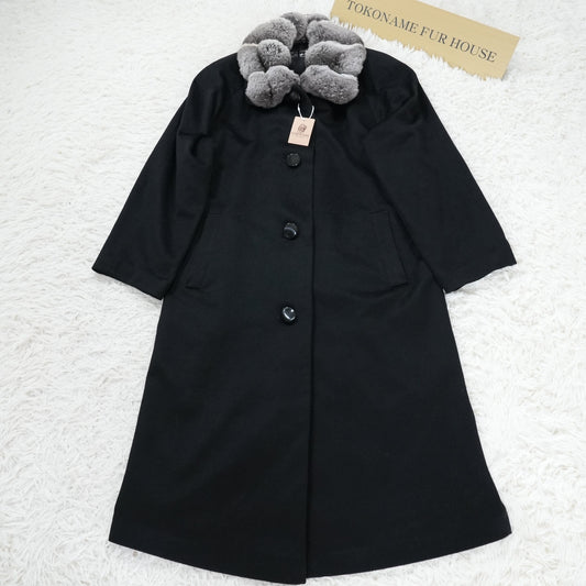 Chinchilla Trim cashmere Coat - Genuine Vintage Fur From Japan