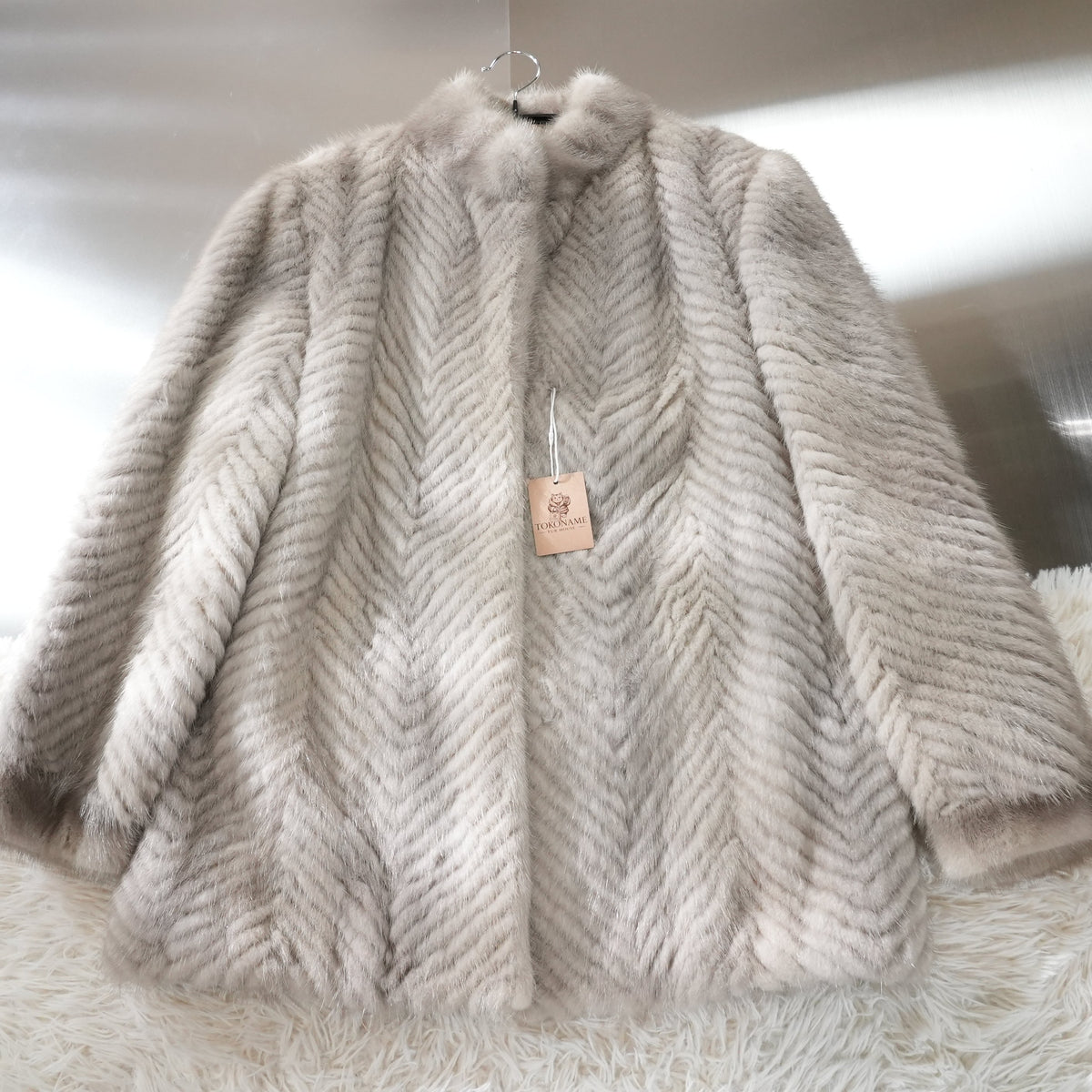 Sapphire Mink Fur Coat chevron - Genuine Vintage Fur From Japan
