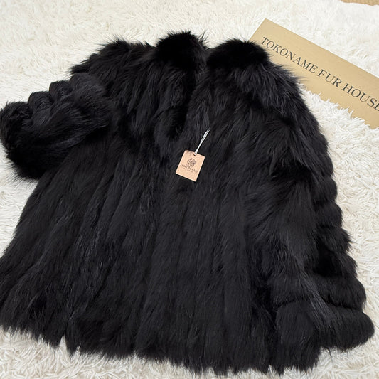 Blue Fox Black Dyed Coat Genuine Vintage Fur Japan