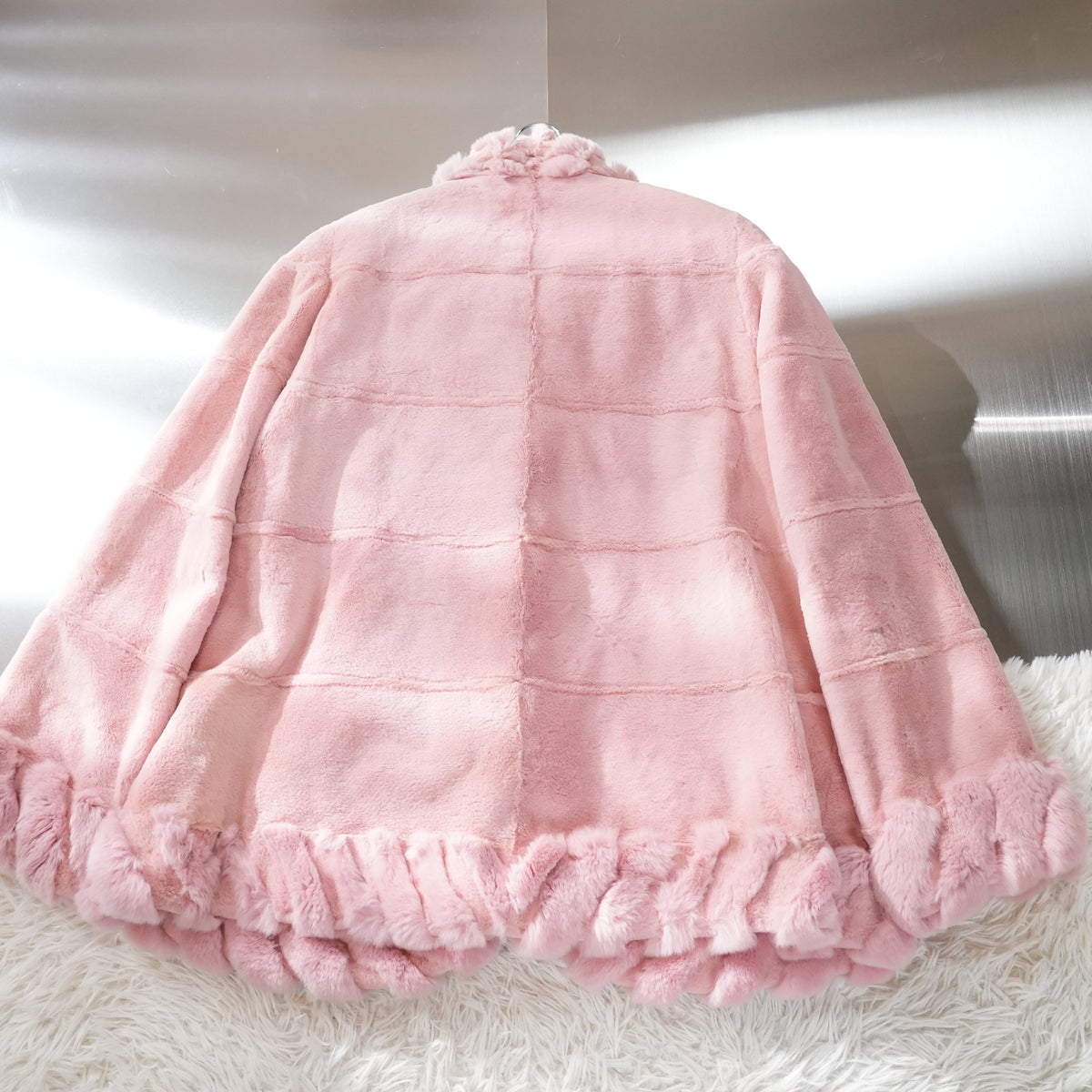 Pink Dyed Reversible Rabbit Fur Coat - Genuine Vintage Fur From Japan